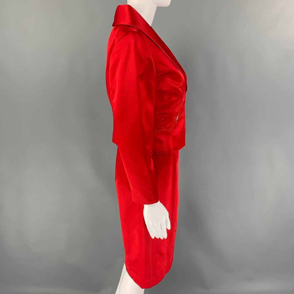 RICHARD TYLER Couture Size 8 Red Silk Rayon Beaded Knee-Length 2 Piece Set - Picture 4 of 8